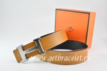 Hermes Reversible Belt Light Coffe/Black Togo Calfskin With 18k Drawbench Silver H Buckle