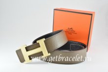 Hermes Reversible Belt Light Gray/Black Togo Calfskin With 18k Silver Wave Stripe H Buckle