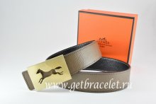 Hermes Reversible Belt Light Gray/Black Togo Calfskin With 18k Hollow Horse Gold Buckle