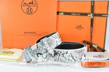 Hermes Reversible Belt White/Black Snake Stripe Leather With 18K Silver Spot Stripe H Buckle