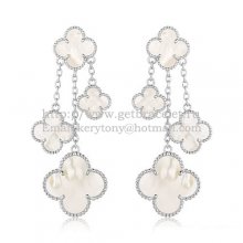 Van Cleef & Arpels Magic Alhambra 4 Motifs Earrings White Gold With White Mother Of Pearl