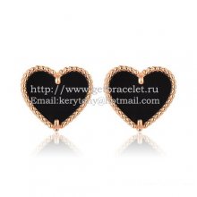 Van Cleef & Arpels Sweet Alhambra Heart Earrings Pink Gold With Black Onyx Mother Of Pearl