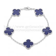 Van Cleef & Arpels Vintage Alhambra Bracelet 5 Motifs White Gold With Lapis Mother Of Pearl