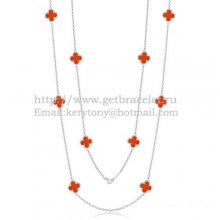 Van Cleef & Arpels Vintage Alhambra Necklace White Gold 10 Motifs With Carnelian Mother Of Pearl