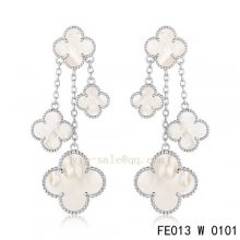 Fake Van Cleef & Arpels White Mother Of Pearl White Gold Earrings