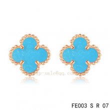 Fake Van Cleef & Arpels Clover Turquoise Pink Gold Earrings