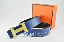 Hermes Reversible Belt Dark Blue/Black Togo Calfskin With 18k Gold H Buckle