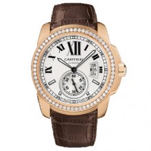 Calibre de Cartier automatic diamond watch WF100005 18K pink gold black leather strap