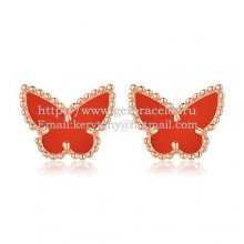 Van Cleef & Arpels Sweet Alhambra Butterfly Earrings Pink Gold With Carnelian Mother Of Pearl