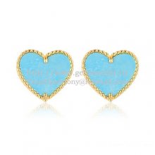 Van Cleef & Arpels Sweet Alhambra Heart Earrings Yellow Gold With Turquoise Mother Of Pearl