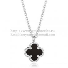 Van Cleef & Arpels Sweet Alhambra Pendant White Gold With Black Agate Mother Of Pearl 9mm