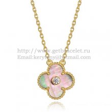 Van Cleef & Arpels Vintage Alhambra Pendant Yellow Gold With Gray Mother Of Pearl Round Diamonds