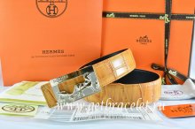 Hermes Reversible Belt Orange/Orange Crocodile Stripe Leather With18K Gold Coach Buckle