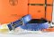 Hermes Reversible Belt Blue/Black Ostrich Stripe Leather With 18K Black Gold Idem Buckle