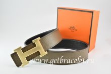 Hermes Reversible Belt Light Gray/Black Togo Calfskin With 18k Drawbench Gold H Buckle