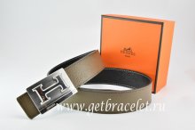 Hermes Reversible Belt Light Gray/Black Togo Calfskin With 18k Silver Big H Buckle