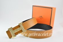 Hermes Reversible Belt Light Coffe/Black Togo Calfskin With 18k Gold Speckle H Buckle