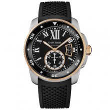 Calibre de Cartier Diver replica watch W7100055 pink gold and steel black rubber strap