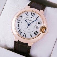 Ballon Bleu de Cartier W6900651 large watch replica 18K pink gold brown leather strap