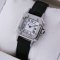 Cartier Santos 100 quartz small womens watch imitation steel black leather strap