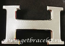 Hermes Reversible Belt 18K Silve Rhombus Stripe Buckle