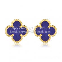 Van Cleef & Arpels Sweet Alhambra Earrings 9mm Yellow Gold With Lapis Stone Mother Of Pearl