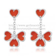 Van Cleef & Arpels Sweet Alhambra Effeuillage Earrings White Gold With Carnelian Mother Of Pearl