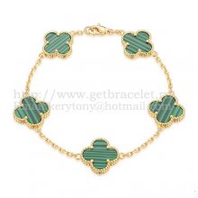 Van Cleef & Arpels Vintage Alhambra Bracelet 5 Motifs Yellow Gold With Malachite Mother Of Pearl