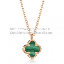 Van Cleef & Arpels Sweet Alhambra Pendant Pink Gold With Malachite Mother Of Pearl 9mm