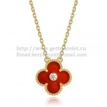 Van Cleef & Arpels Vintage Alhambra Pendant Yellow Gold With Carnelian Mother Of Pearl Round Diamonds