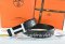 Hermes Reversible Belt Black/Black Ostrich Stripe Leather With 18K White Silver Narrow H Buckle