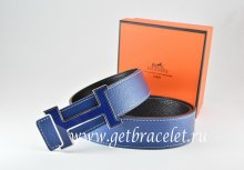 Hermes Reversible Belt Dark Blue/Black Togo Calfskin With 18k Blue Silver H Buckle