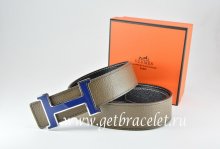 Hermes Reversible Belt Light Gray/Black Togo Calfskin With 18k Blue Silver H Buckle