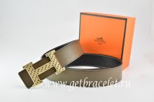 Hermes Reversible Belt Light Gray/Black Togo Calfskin With 18k Gold Speckle H Buckle