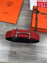 Hermes Reversible Belt Red Togo Calfskin With 18k Gold H Buckle