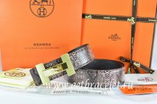 Hermes Reversible Belt Brown/Black Snake Stripe Leather With 18K Gold H Logo Buckle