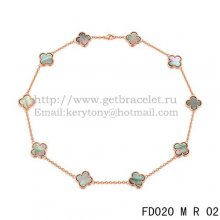 VCA Vintage Alhambra Necklace Pink Gold 10 Motifs Gray Mother of Pearl 45cm