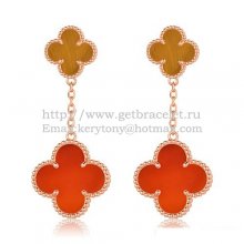 Van Cleef & Arpels Magic Alhambra Earrings Pink Gold With Tiger's Eye Carnelian