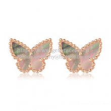 Van Cleef & Arpels Sweet Alhambra Butterfly Earrings Pink Gold With Gray Mother Of Pearl