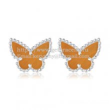 Van Cleef & Arpels Sweet Alhambra Butterfly Earrings White Gold With Tiger's Eye Mother Of Pearl