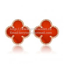 Van Cleef & Arpels Sweet Alhambra Earrings 15mm Pink Gold With Carnelian Mother Of Pearl