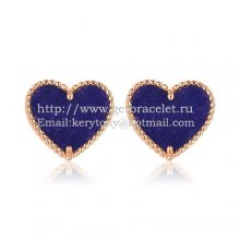 Van Cleef & Arpels Sweet Alhambra Heart Earrings Pink Gold With Lapis Stone Mother Of Pearl