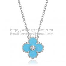 Van Cleef & Arpels Vintage Alhambra Pendant White Gold With Turquoise Mother Of Pearl Round Diamonds