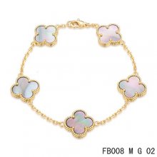 Cheap Van Cleef & Arpels Alhambra Bracelet In Yellow With 5 Gray Clover