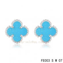 Fake Van Cleef & Arpels Clover Turquoise White Gold Earrings