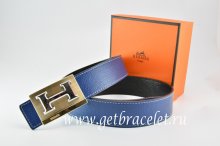 Hermes Reversible Belt Dark Blue/Black Togo Calfskin With 18k Gold Big H Buckle