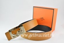 Hermes Reversible Belt Light Coffe/Black Togo Calfskin With 18k Gold Coach H Buckle