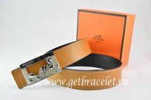 Hermes Reversible Belt Light Coffe/Black Togo Calfskin With 18k Silver Coach H Buckle