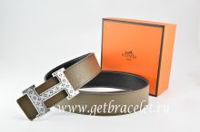 Hermes Reversible Belt Light Gray/Black Togo Calfskin With 18k Silver Speckle H Buckle