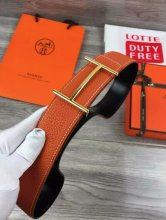 Hermes Reversible Belt Orange Togo Calfskin With 18k Gold H Buckle